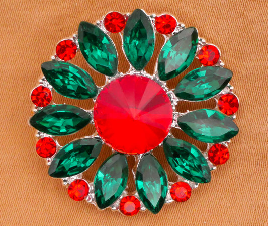 Christmas Flower Wreath Red Emerald Green Rhinestone Metal Button 27mm