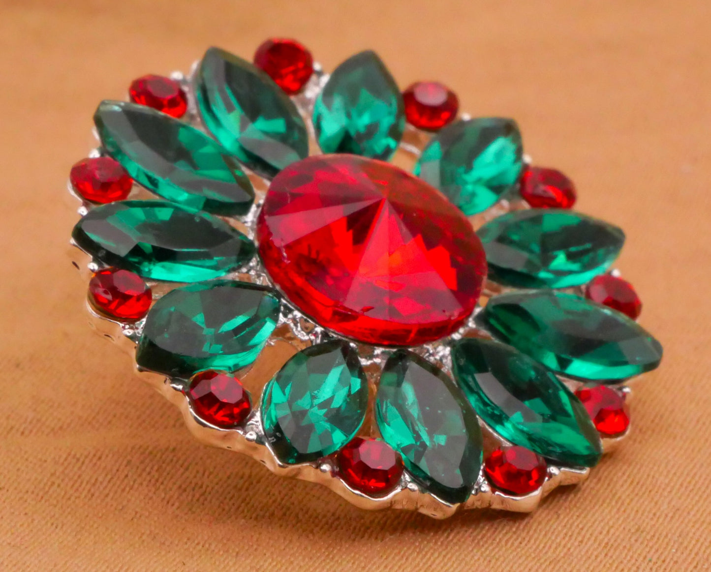 Christmas Flower Wreath Red Emerald Green Rhinestone Metal Button 27mm
