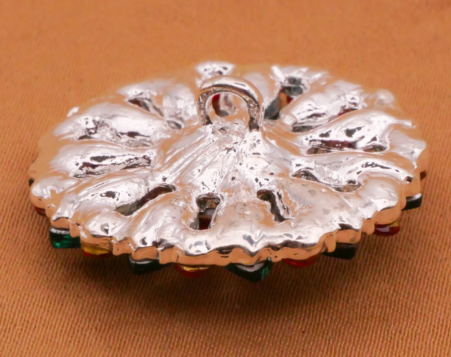 Christmas Flower Wreath Red Emerald Green Rhinestone Metal Button 27mm