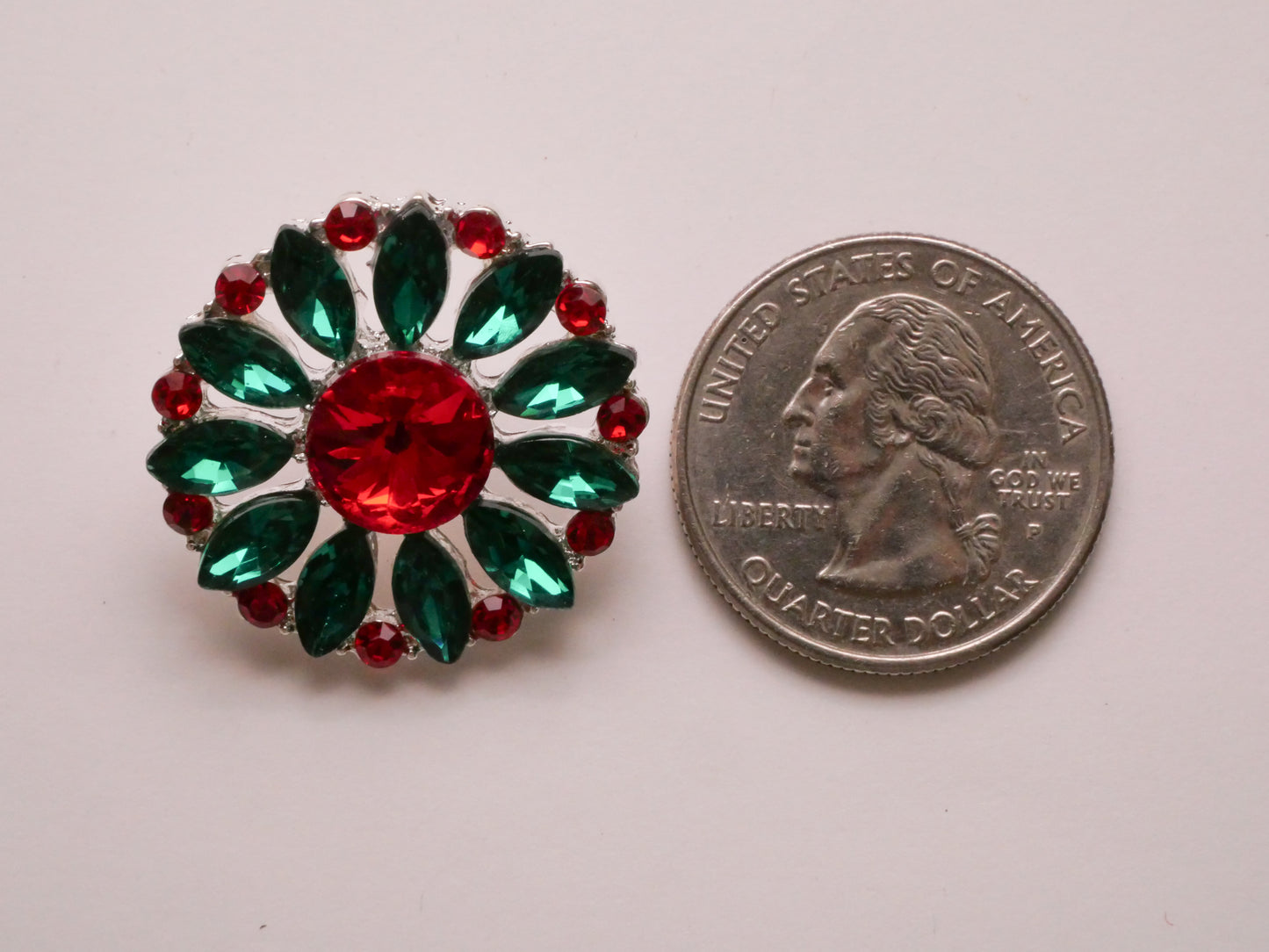 Christmas Flower Wreath Red Emerald Green Rhinestone Metal Button 27mm
