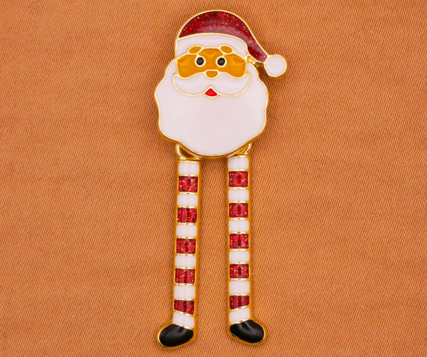 Santa Moveable Dangling Legs Enamel Metal Large Button 17x44mm