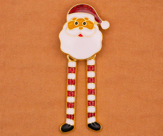 Santa Moveable Dangling Legs Enamel Metal Large Button 17x44mm