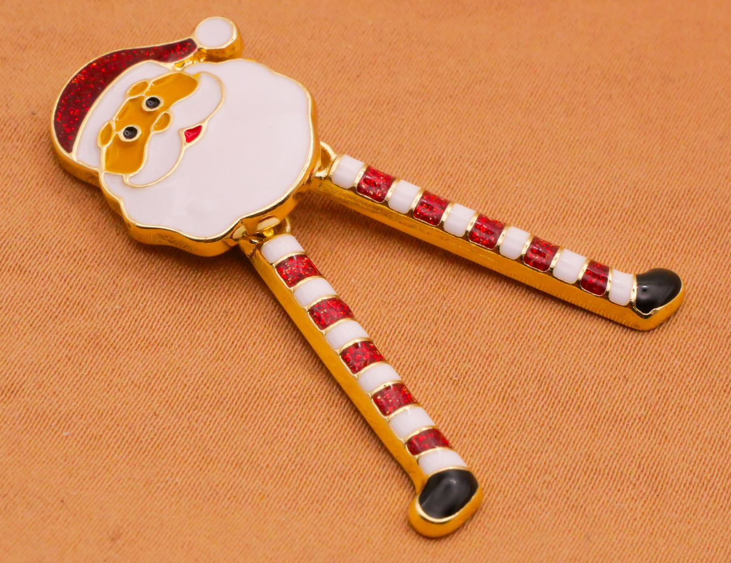 Santa Moveable Dangling Legs Enamel Metal Large Button 17x44mm