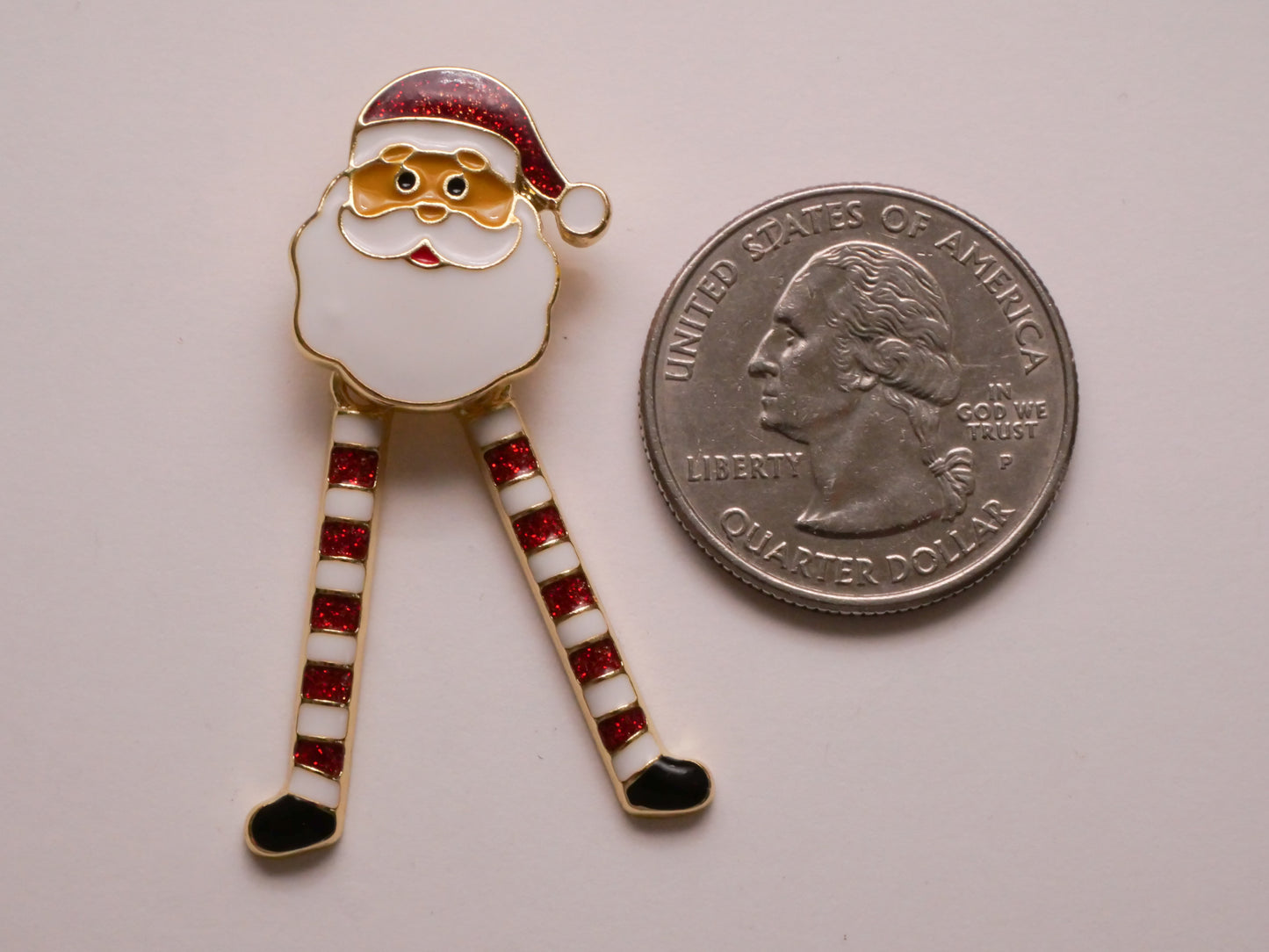 Santa Moveable Dangling Legs Enamel Metal Large Button 17x44mm