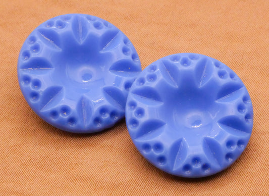 Snowflake Colonial Blue Vintage Glass Pair of Buttons 20mm
