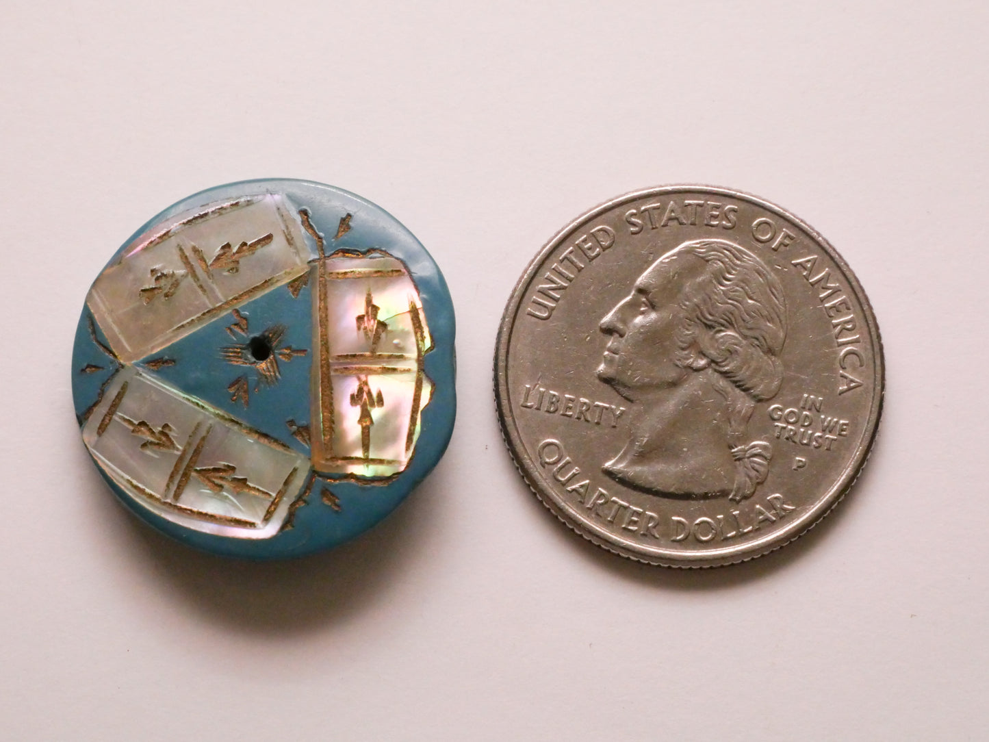 Mother of Pearl Inlay Blue Composite Early Plastic Button 24mm