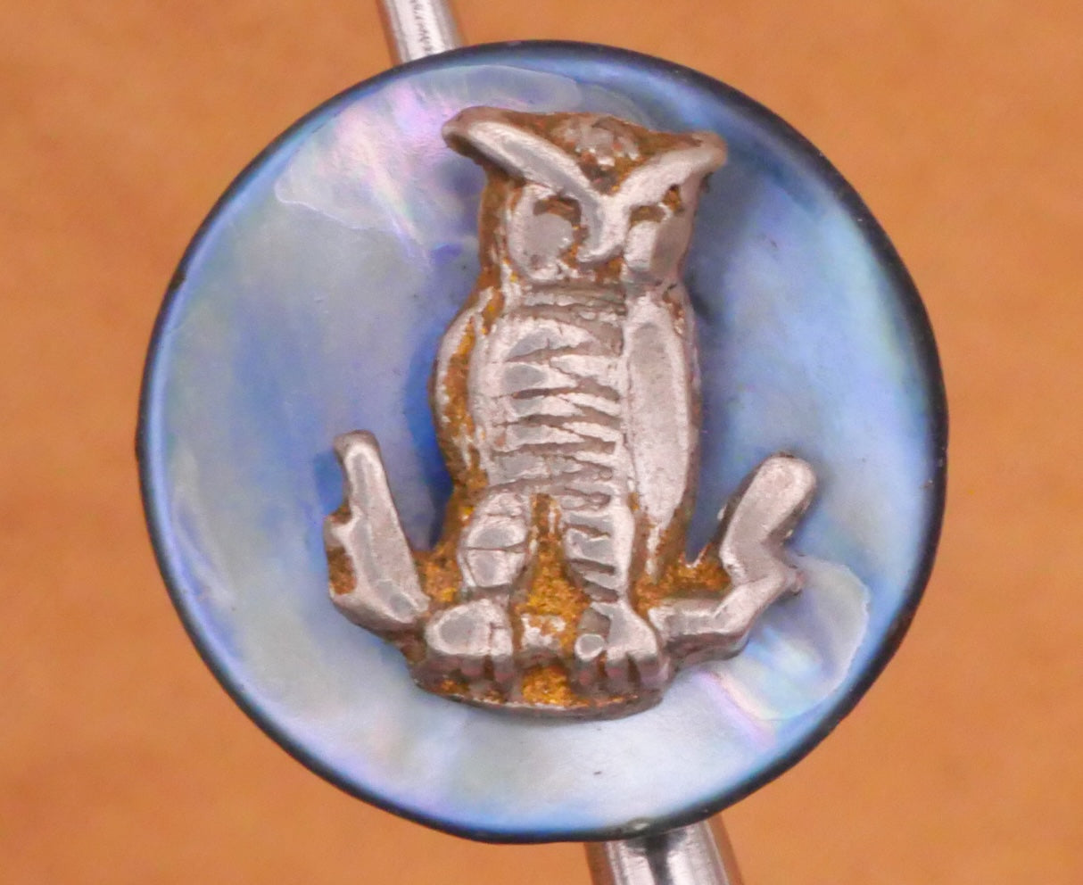 Owl Branch Blue Mother of Pearl Shell Metal Button 15mm