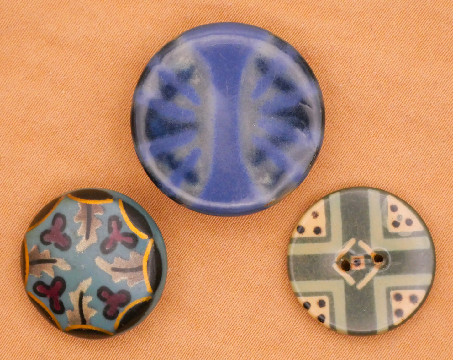 Quadrant Blue Blue-Green Design Celluloid Early Plastic Button Various 17-23mm