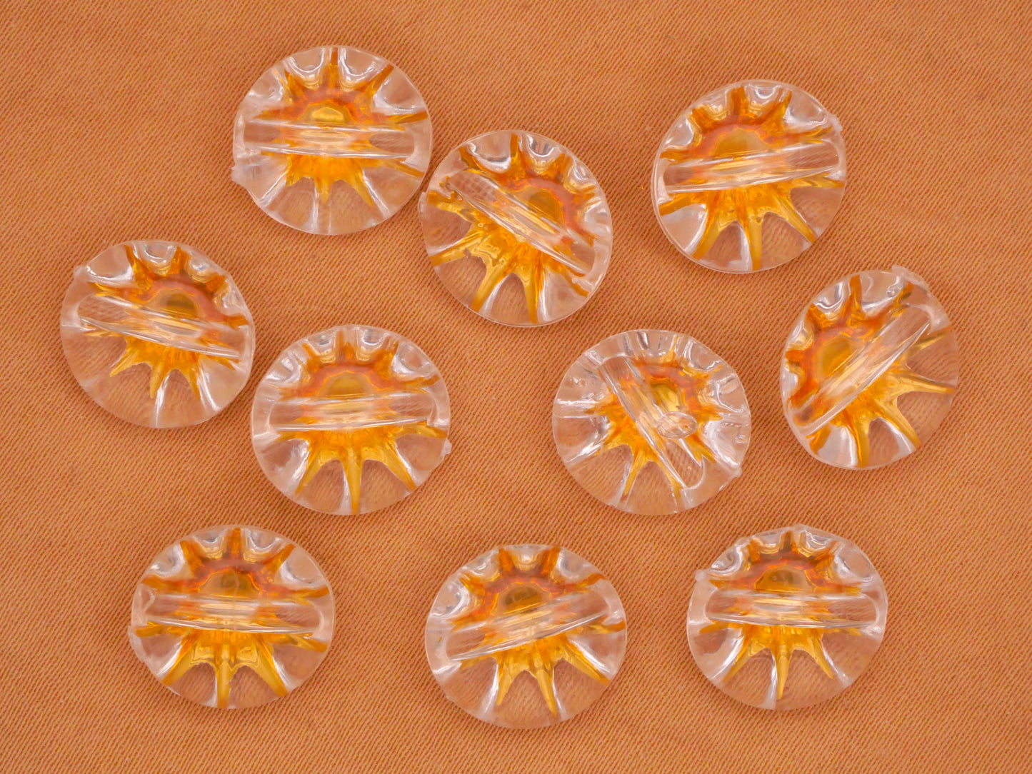 Starburst Gold Clear Plastic Set of Ten Buttons 13mm