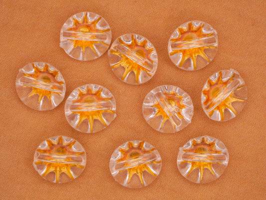 Starburst Gold Clear Plastic Set of Ten Buttons 13mm