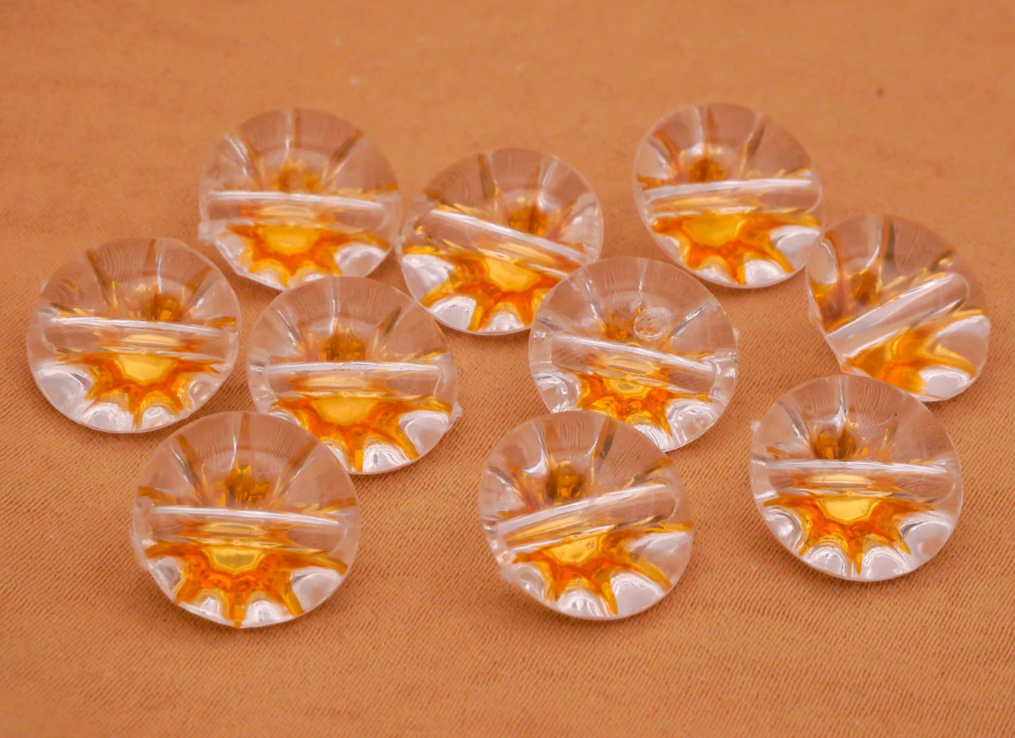 Starburst Gold Clear Plastic Set of Ten Buttons 13mm