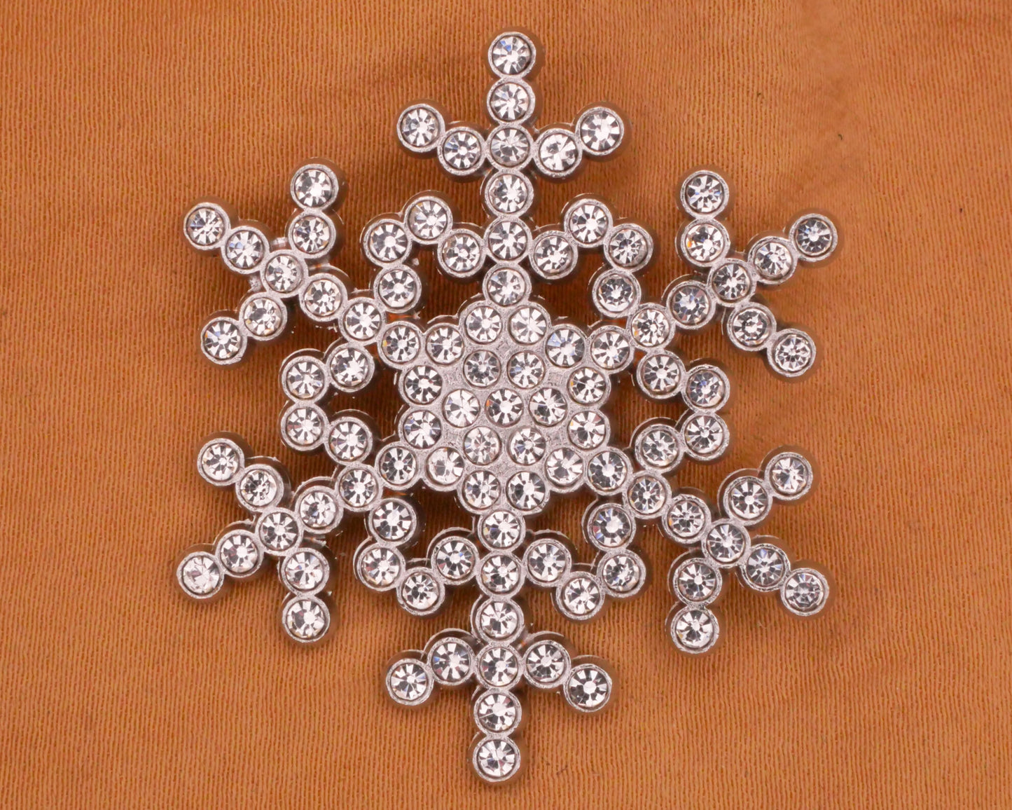 Snowflake Rhinestone Silver Metal Large Button 40mm