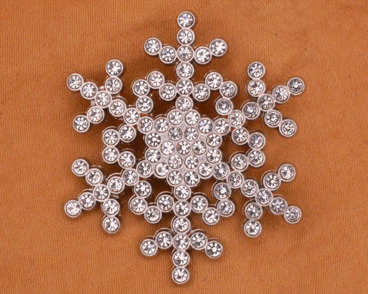 Snowflake Rhinestone Silver Metal Large Button 40mm