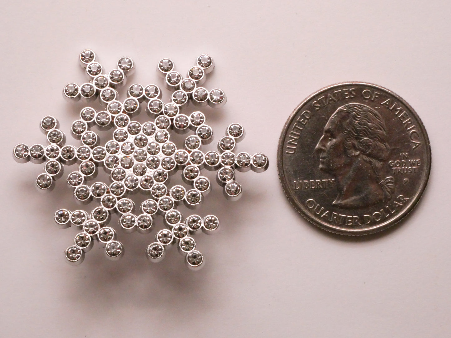 Snowflake Rhinestone Silver Metal Large Button 40mm