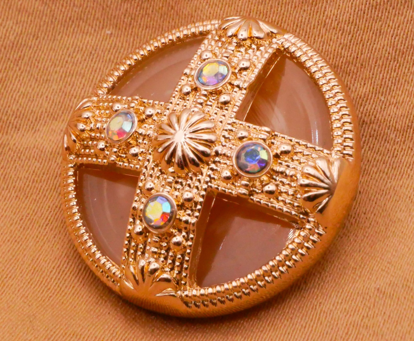 Cross Crown Top Rhinestone Plastic Metal Button 23mm