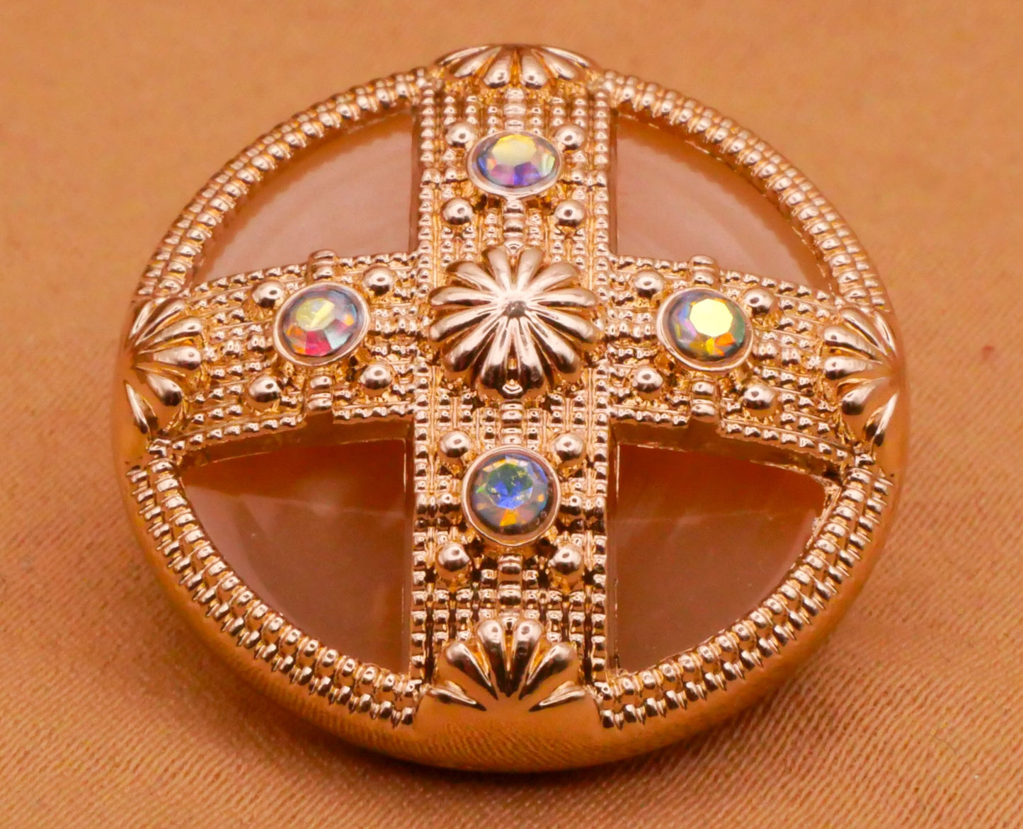 Cross Crown Top Rhinestone Plastic Metal Button 23mm