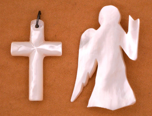 Cross or Angel Mother of Pearl Embellishment Various 19-39mm