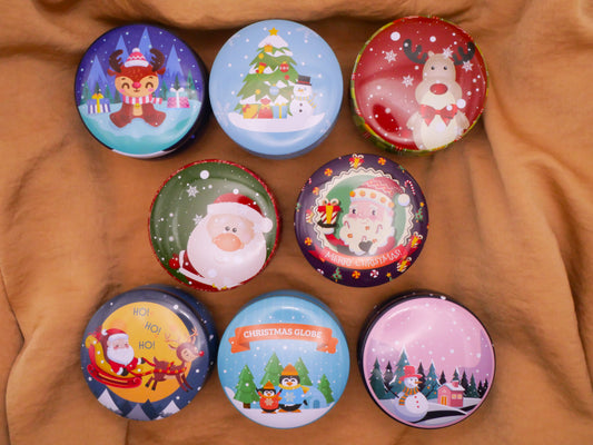 Christmas Tin Container Holiday Motif Wood Set of Fifty Buttons 62mm