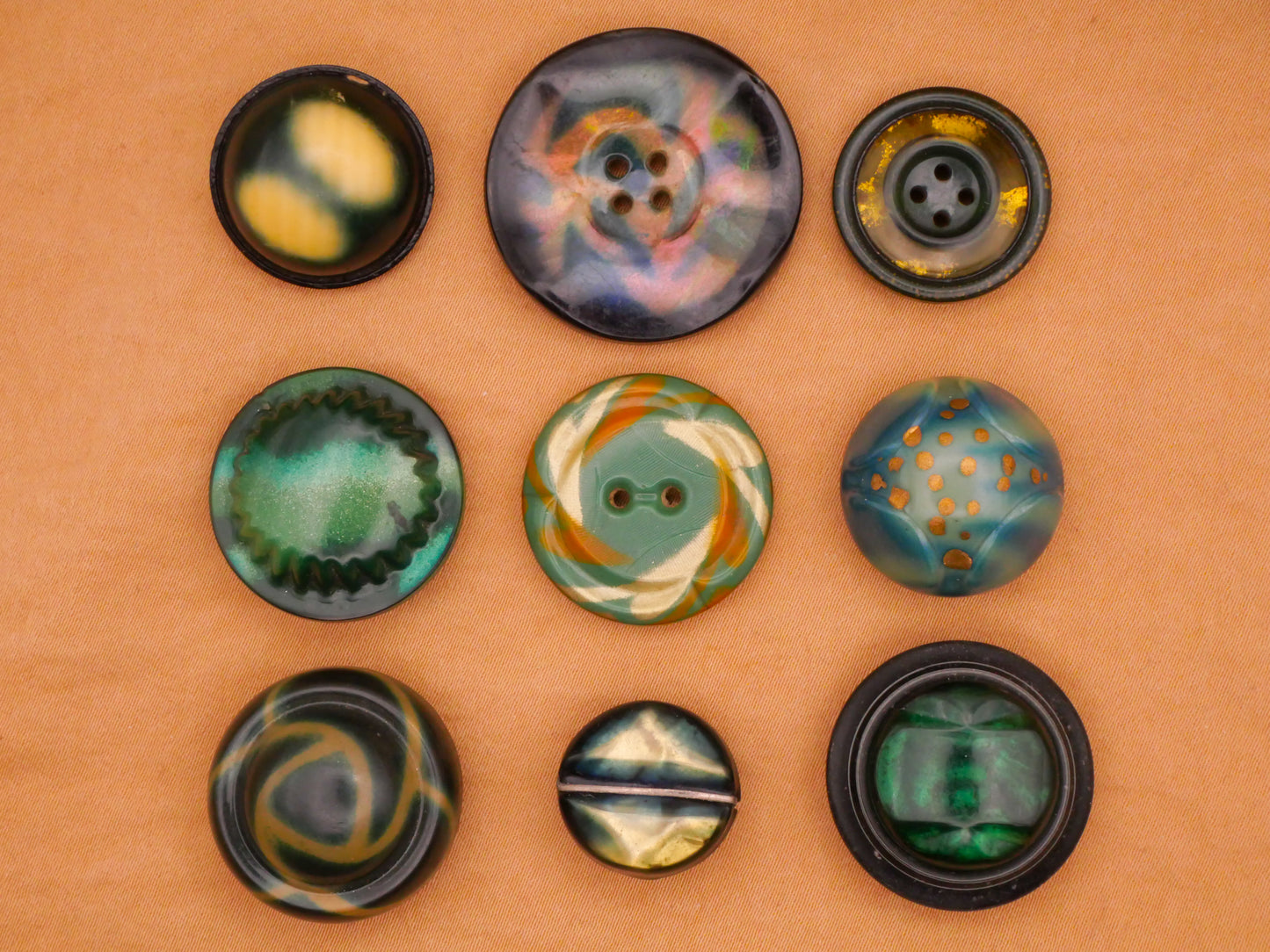 Peacock Blue-Green Celluloid Early Plastic Button Various 15-29mm