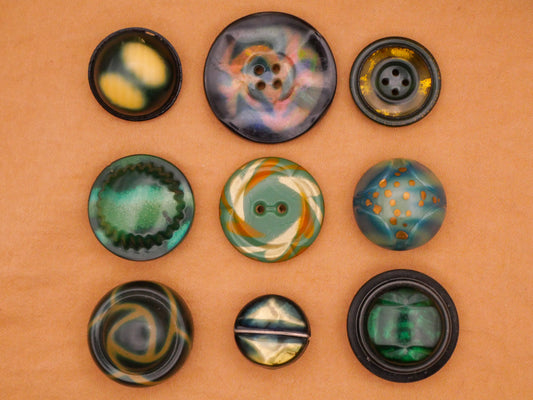Peacock Blue-Green Celluloid Early Plastic Button Various 15-29mm