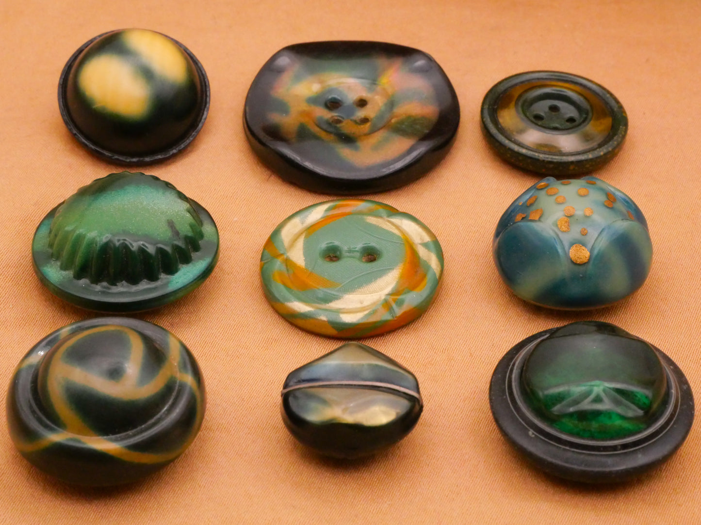 Peacock Blue-Green Celluloid Early Plastic Button Various 15-29mm
