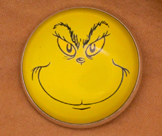 Grinch Who Stole Christmas Glass Dome Silver Metal Button 27mm