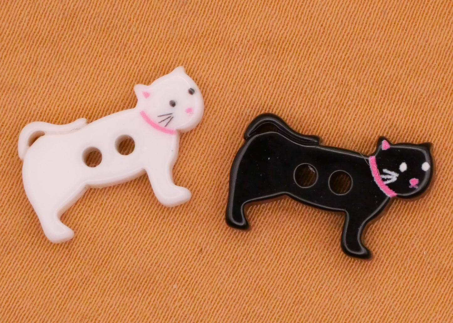 Cat Kitty Pink Collar White Black Pair of Buttons Various 10x16mm