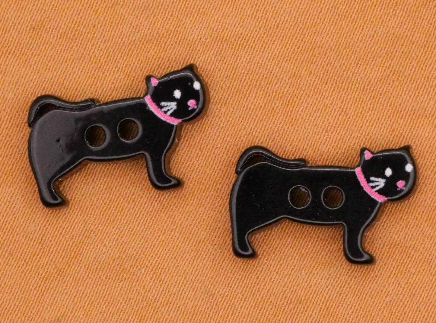 Cat Kitty Pink Collar White Black Pair of Buttons Various 10x16mm
