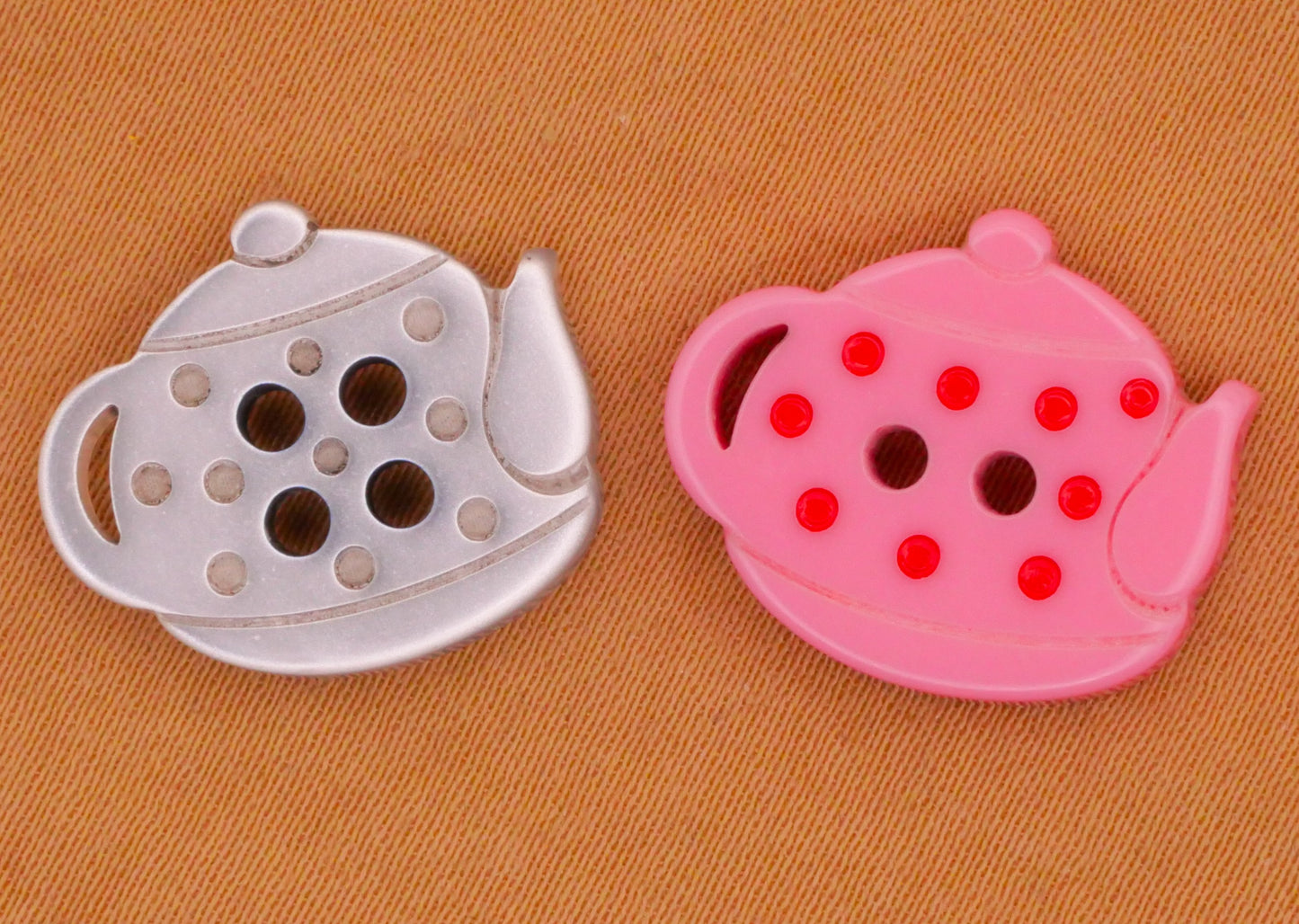 Teapot Polka Dot Plastic Pair of Buttons Various 15x18mm