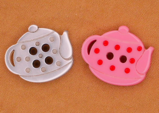 Teapot Polka Dot Plastic Pair of Buttons Various 15x18mm