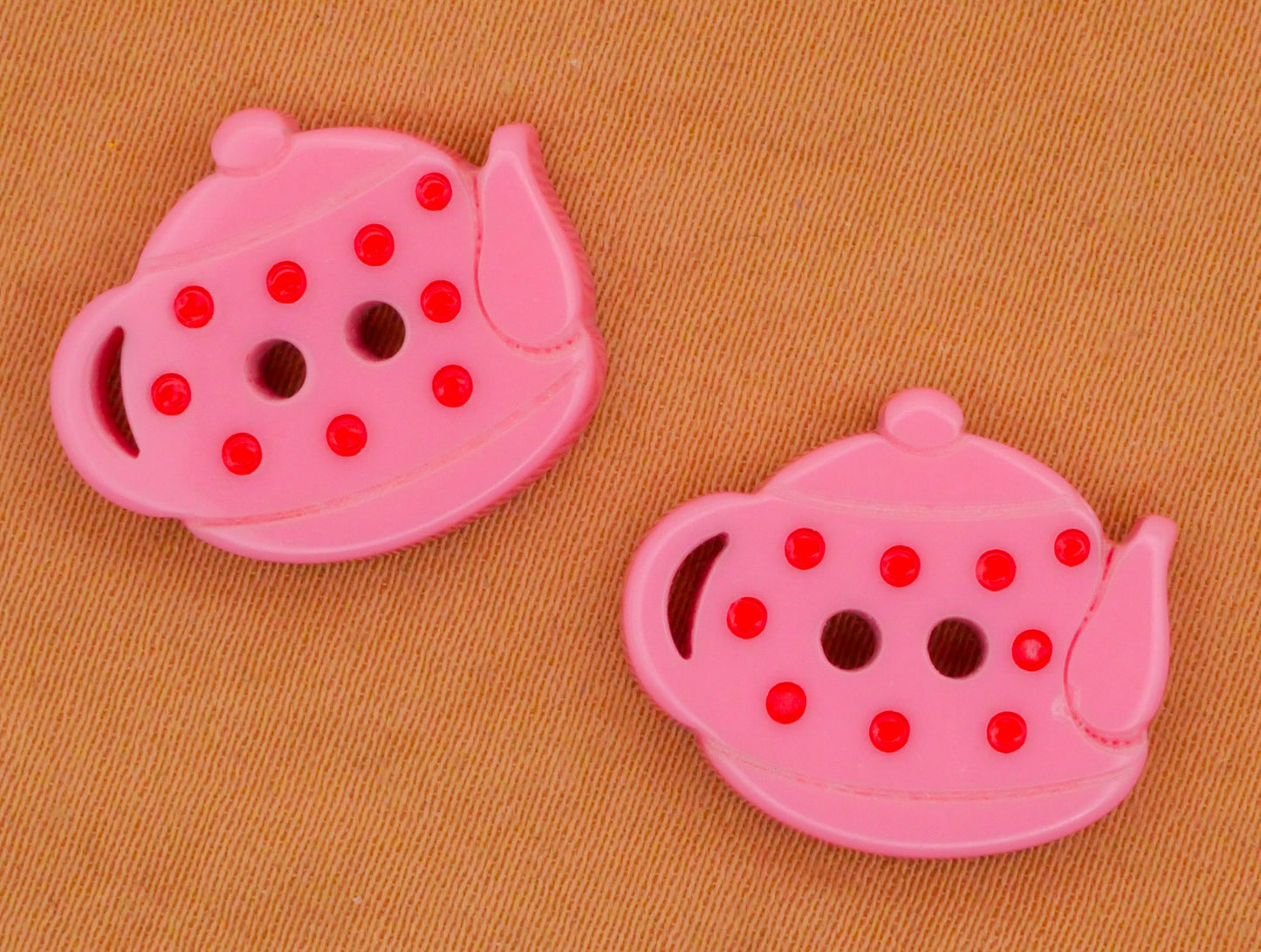 Teapot Polka Dot Plastic Pair of Buttons Various 15x18mm