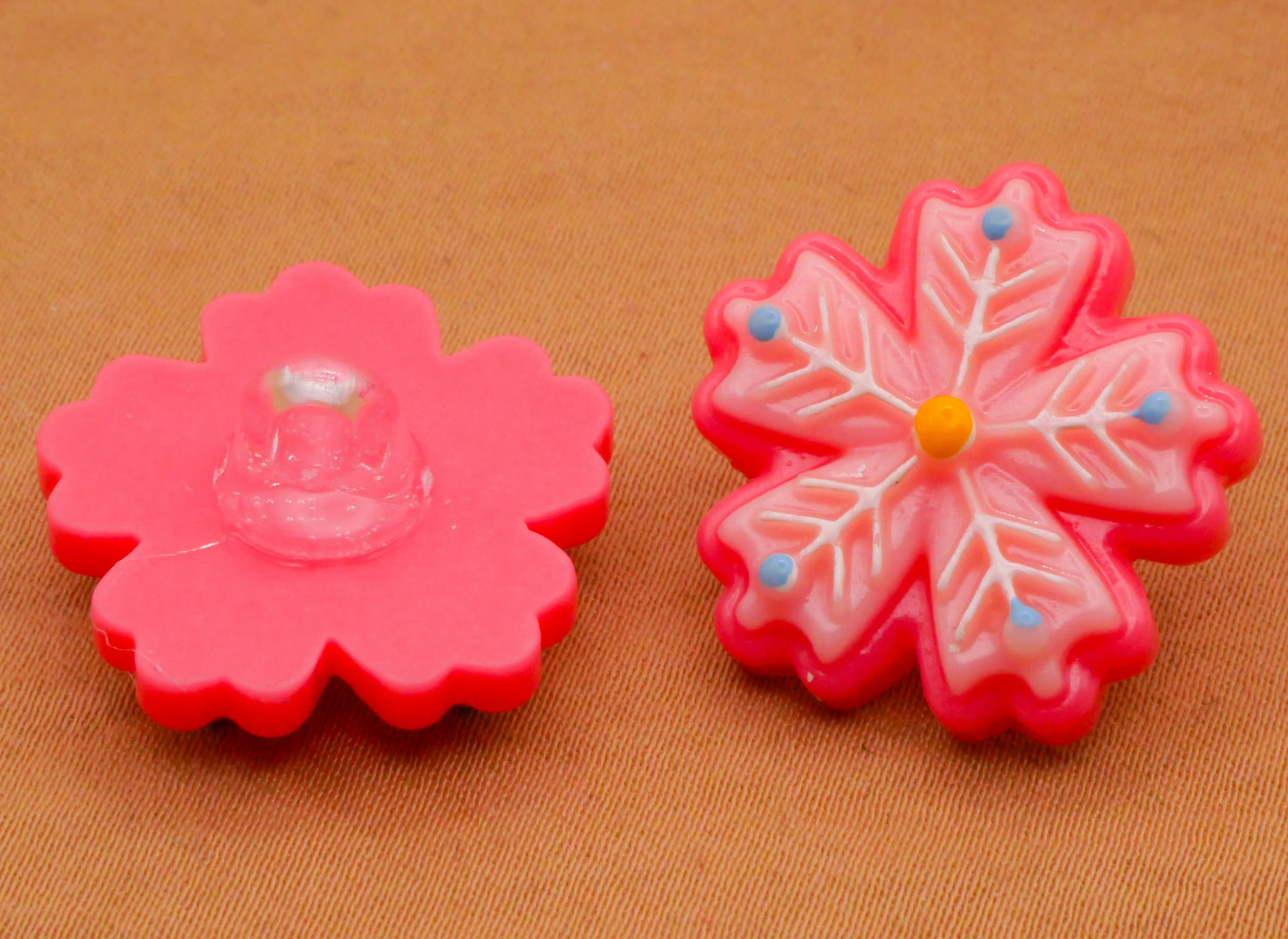 Snowflake Frosted Cookie Pink Plastic Pair of Buttons 22mm