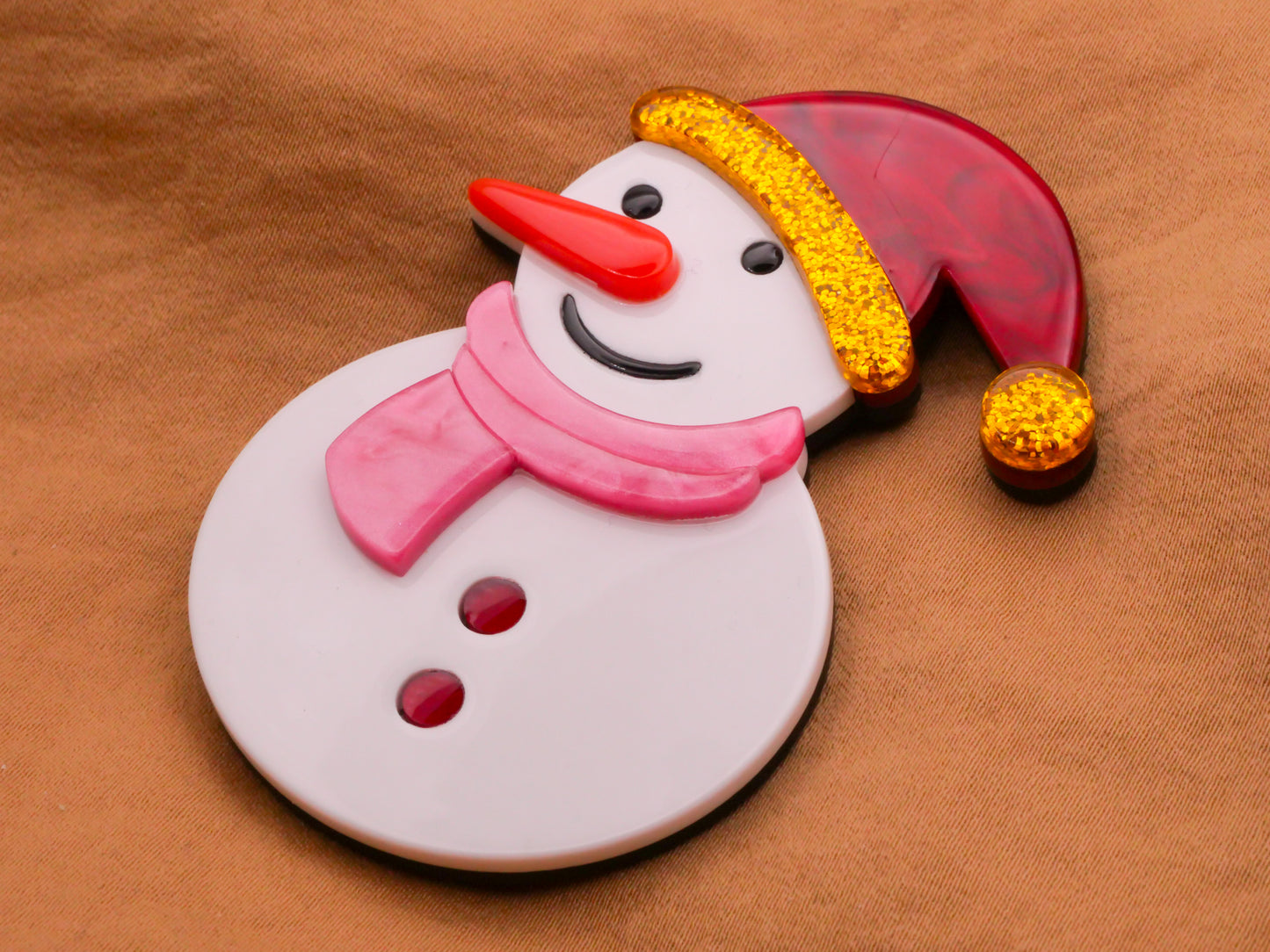 Snowman Hat Scarf Large Acrylic Plastic Button 46x66mm