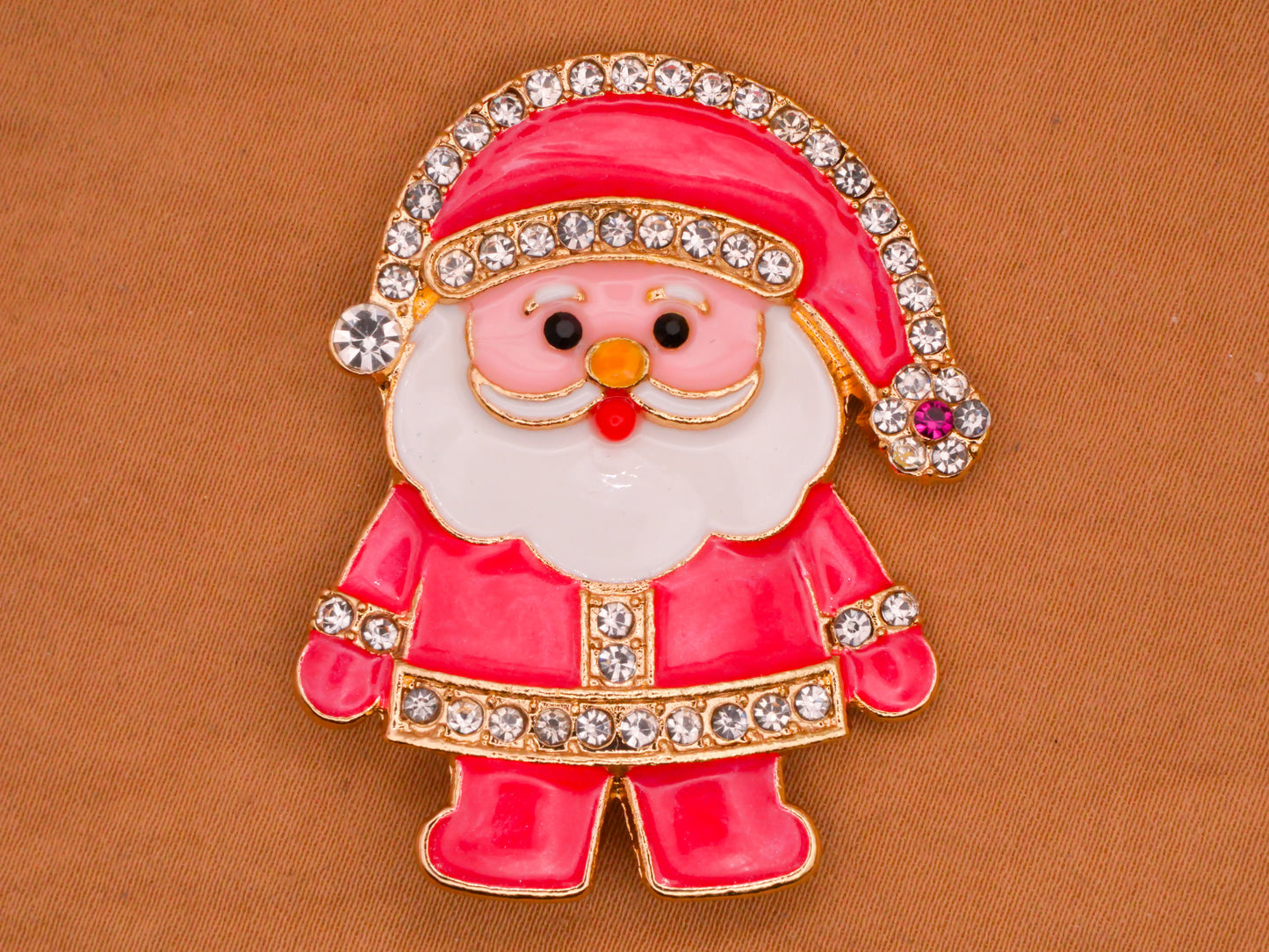 Santa Pink Enamel Rhinestone Large Metal Button 44x46mm