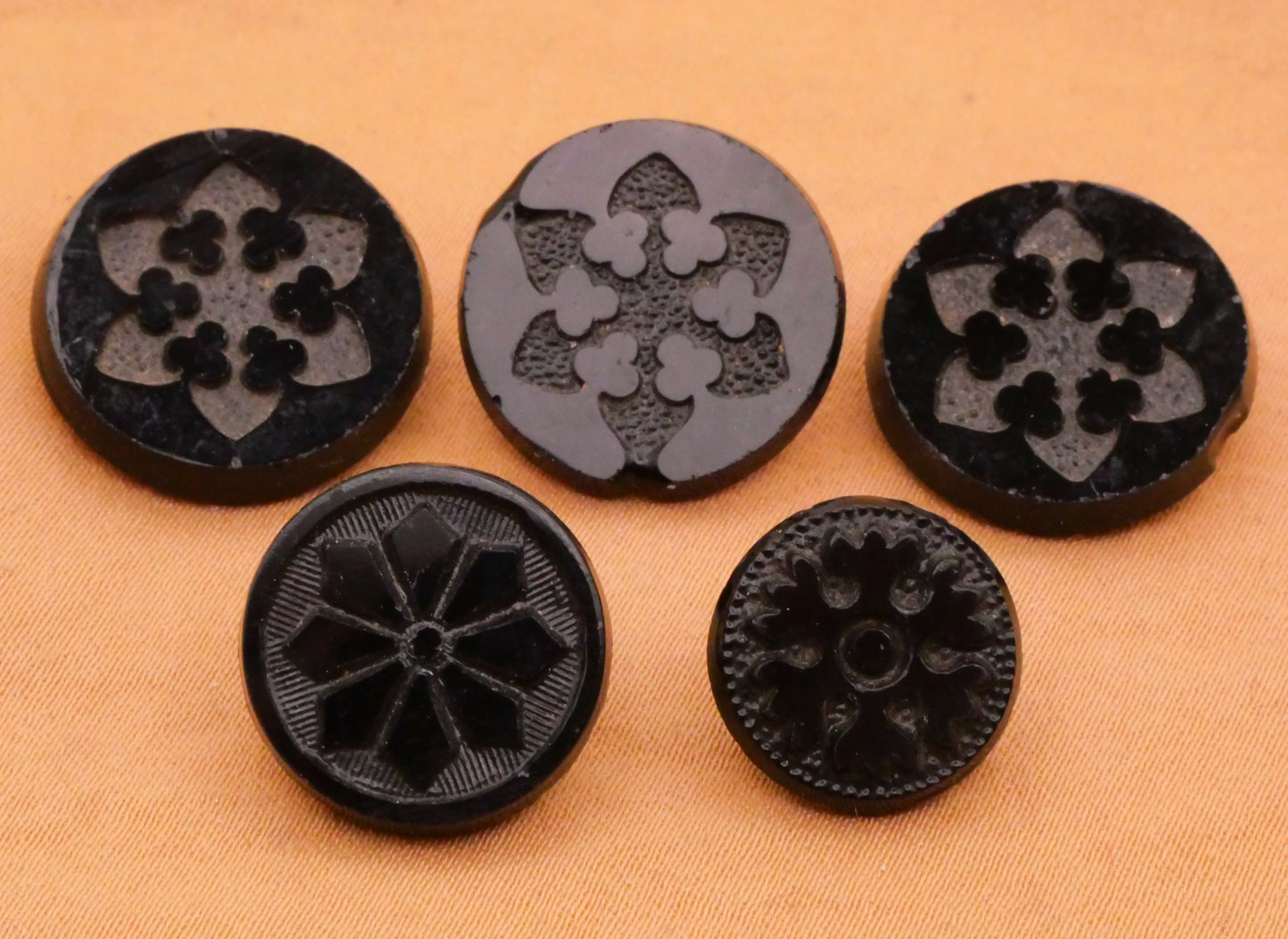 Snowflake Mirror Finish Black Glass Button Various 14-18mm
