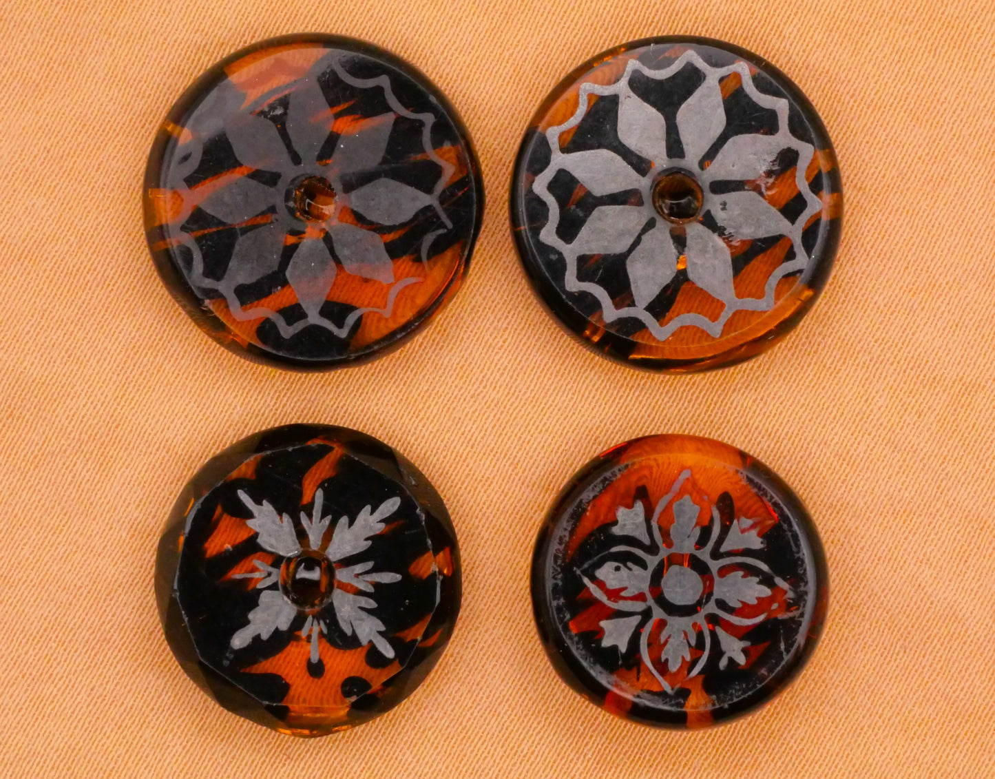 Snowflake Tortoiseshell Look Antique Glass Button Various 16-18mm