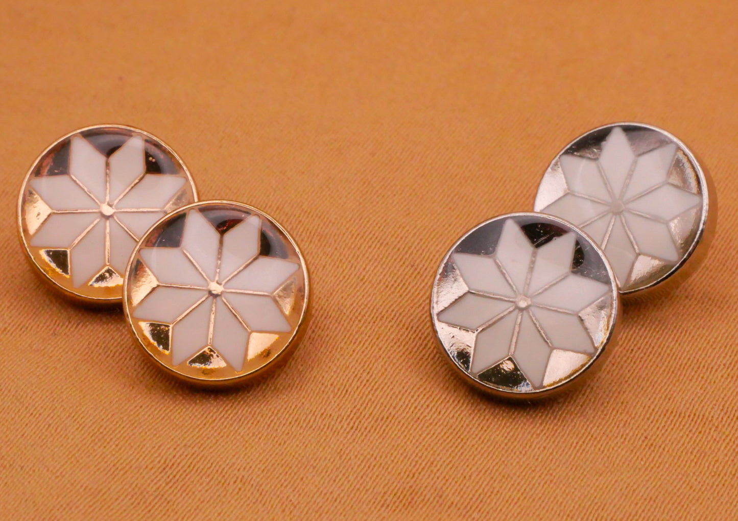 Snowflake Nordic Gold or Silver Metal Pair of Buttons 11mm