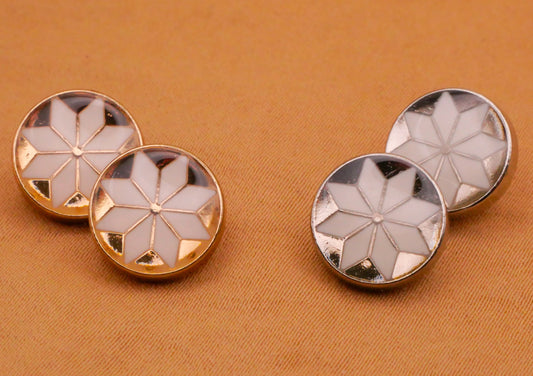 Snowflake Nordic Gold or Silver Metal Pair of Buttons 11mm