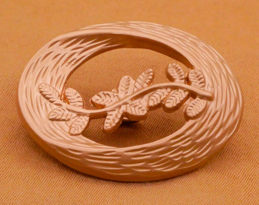 Leaf Sprig Wood Look Oval Soft Gold Metal Button 22x28