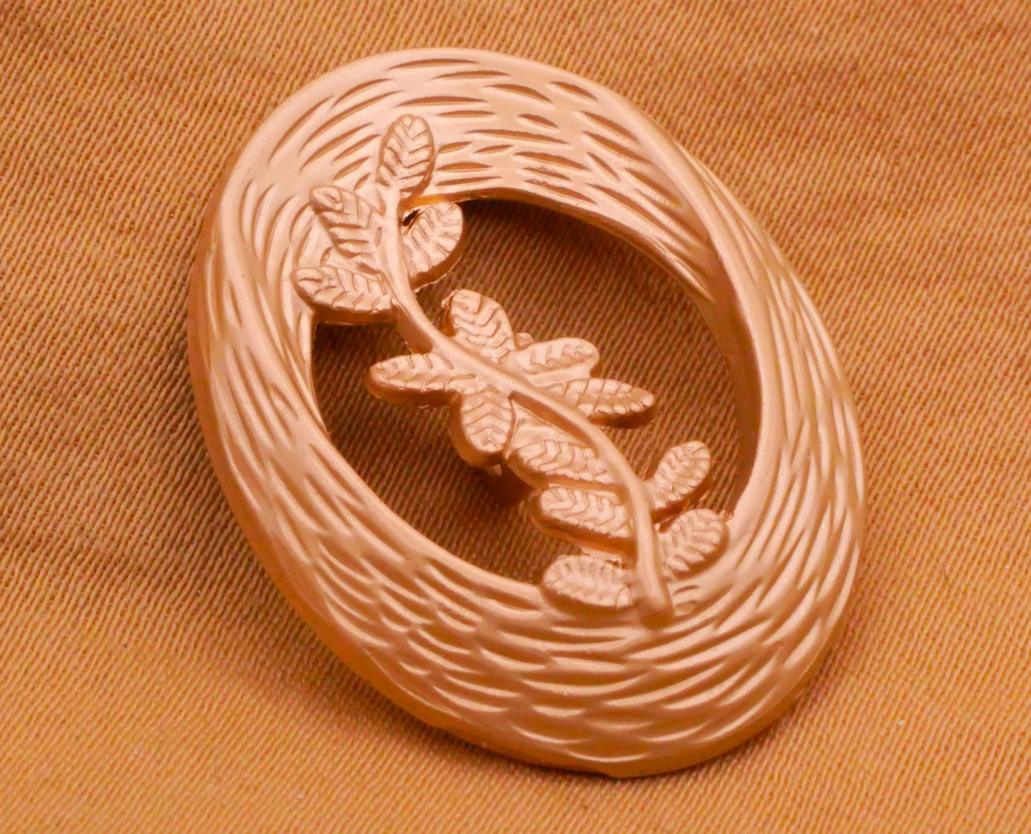 Leaf Sprig Wood Look Oval Soft Gold Metal Button 22x28