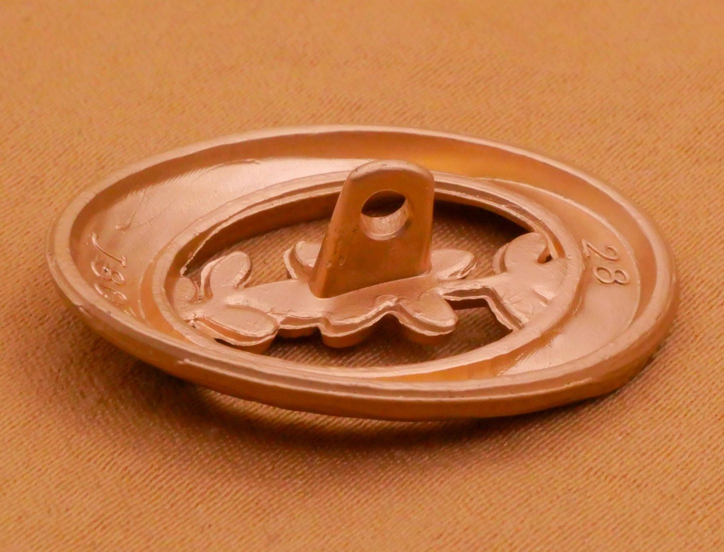 Leaf Sprig Wood Look Oval Soft Gold Metal Button 22x28