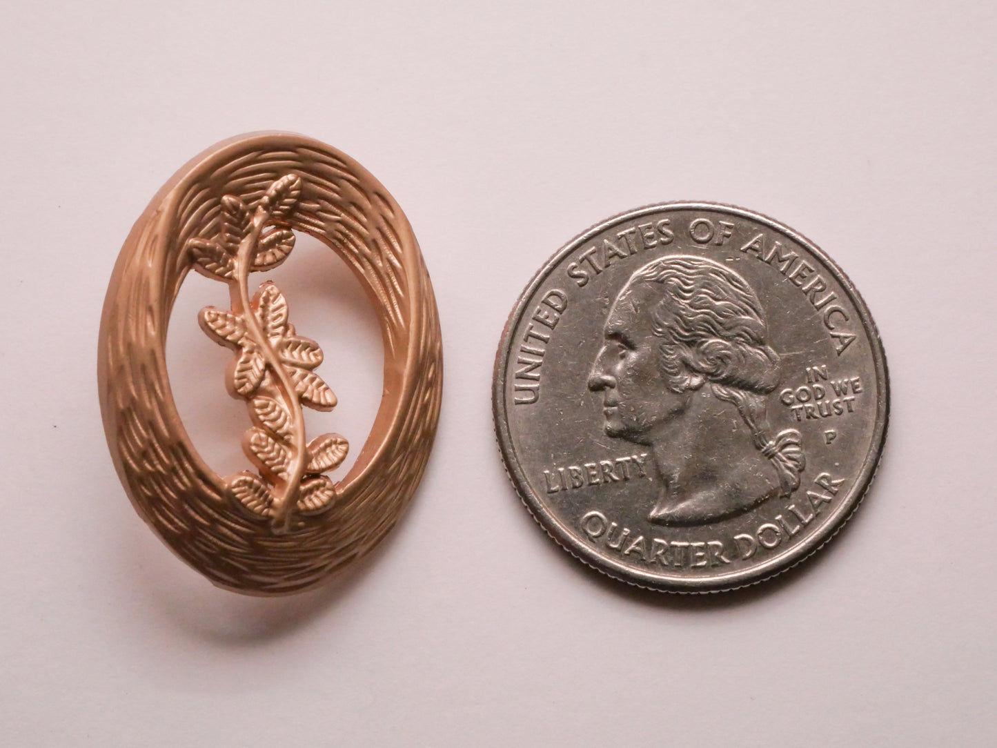 Leaf Sprig Wood Look Oval Soft Gold Metal Button 22x28