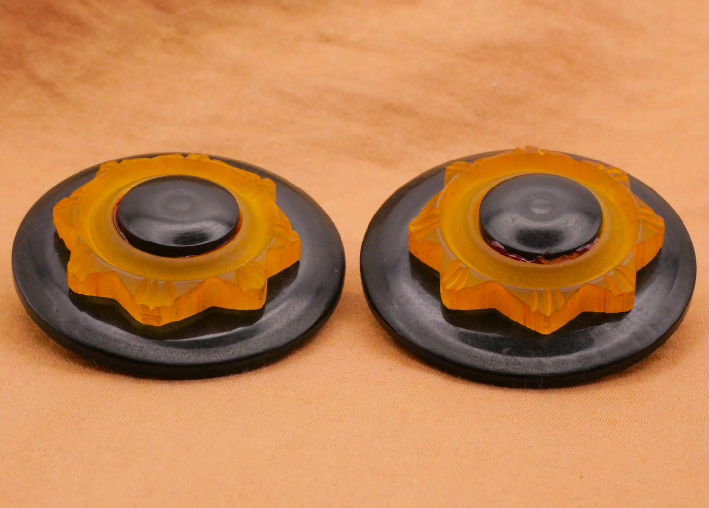 Snowflake Star Carved Early Plastic Two-Part Large Button Various 36mm