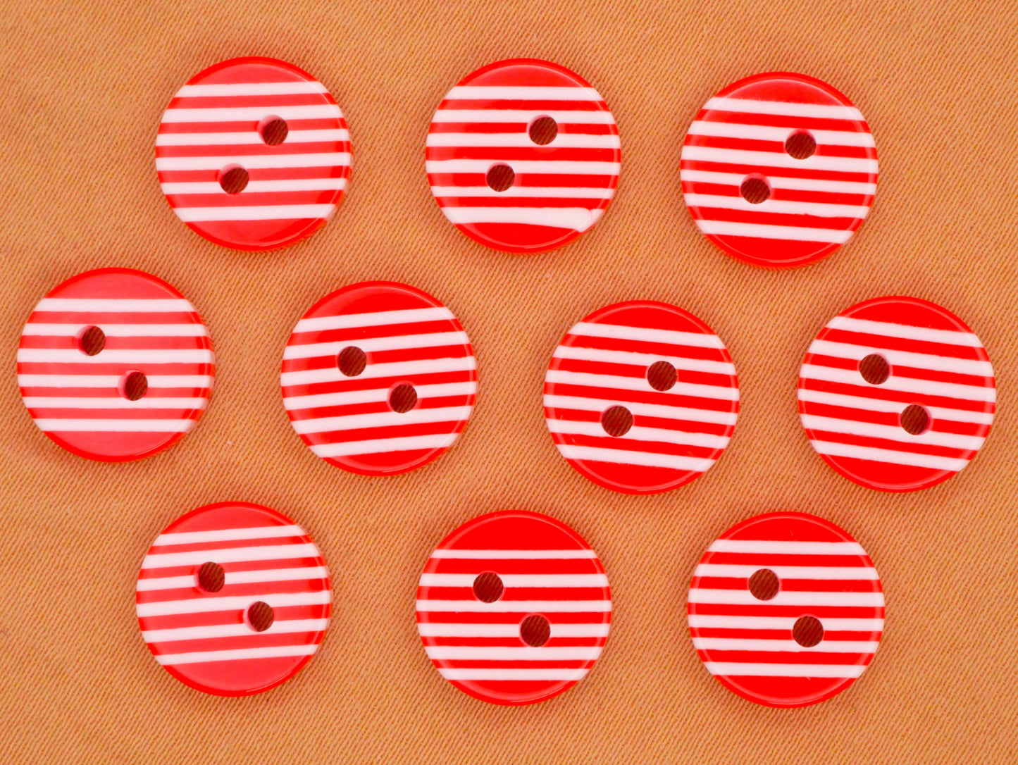 Candy Cane Red White Stripe Sew-Thru Plastic Set of Ten Buttons 11mm