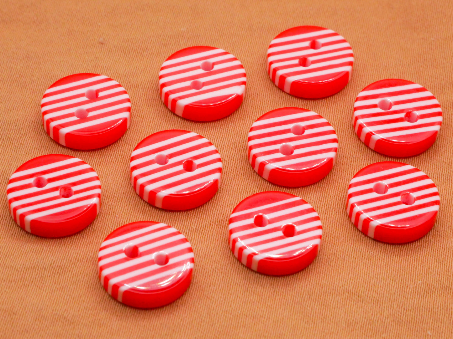 Candy Cane Red White Stripe Sew-Thru Plastic Set of Ten Buttons 11mm