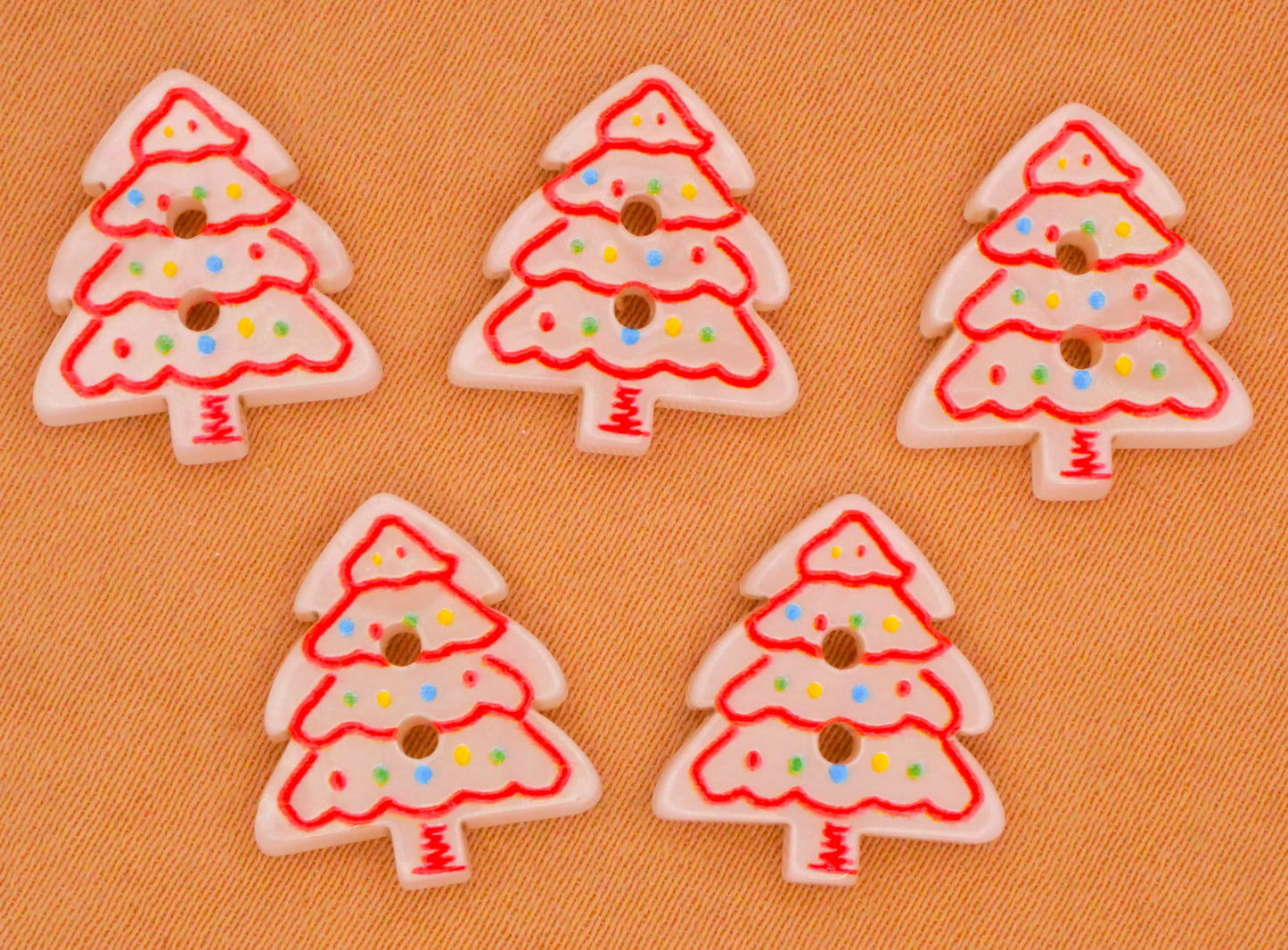 Christmas Tree Little Debbie Look Plastic Set of Five Buttons 13x15mm