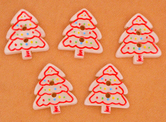 Christmas Tree Little Debbie Look Plastic Set of Five Buttons 13x15mm