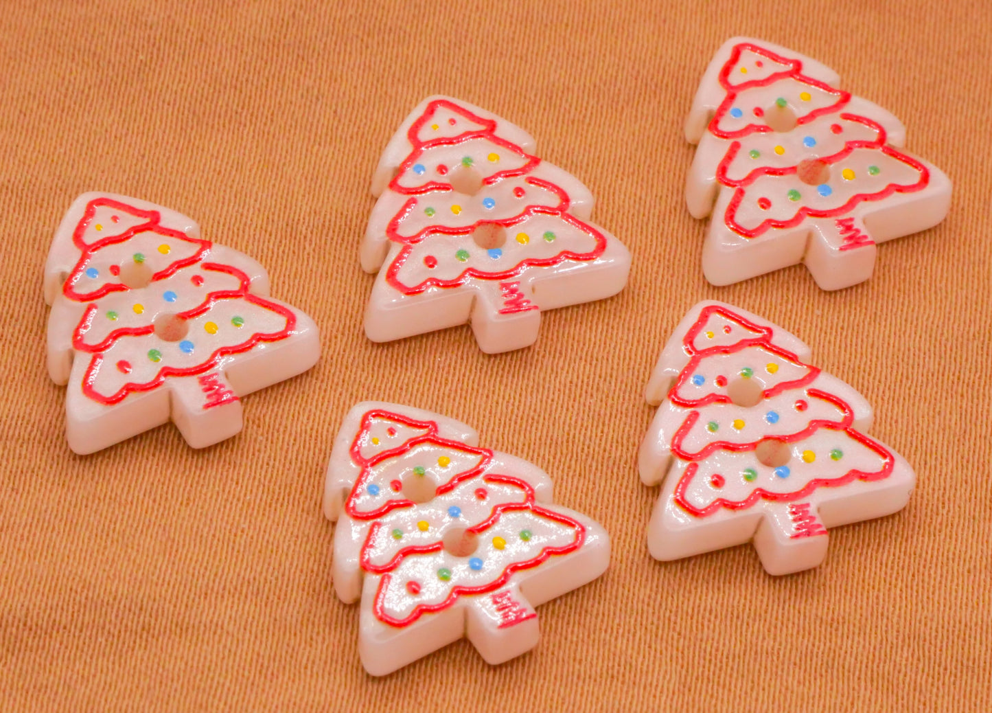 Christmas Tree Little Debbie Look Plastic Set of Five Buttons 13x15mm