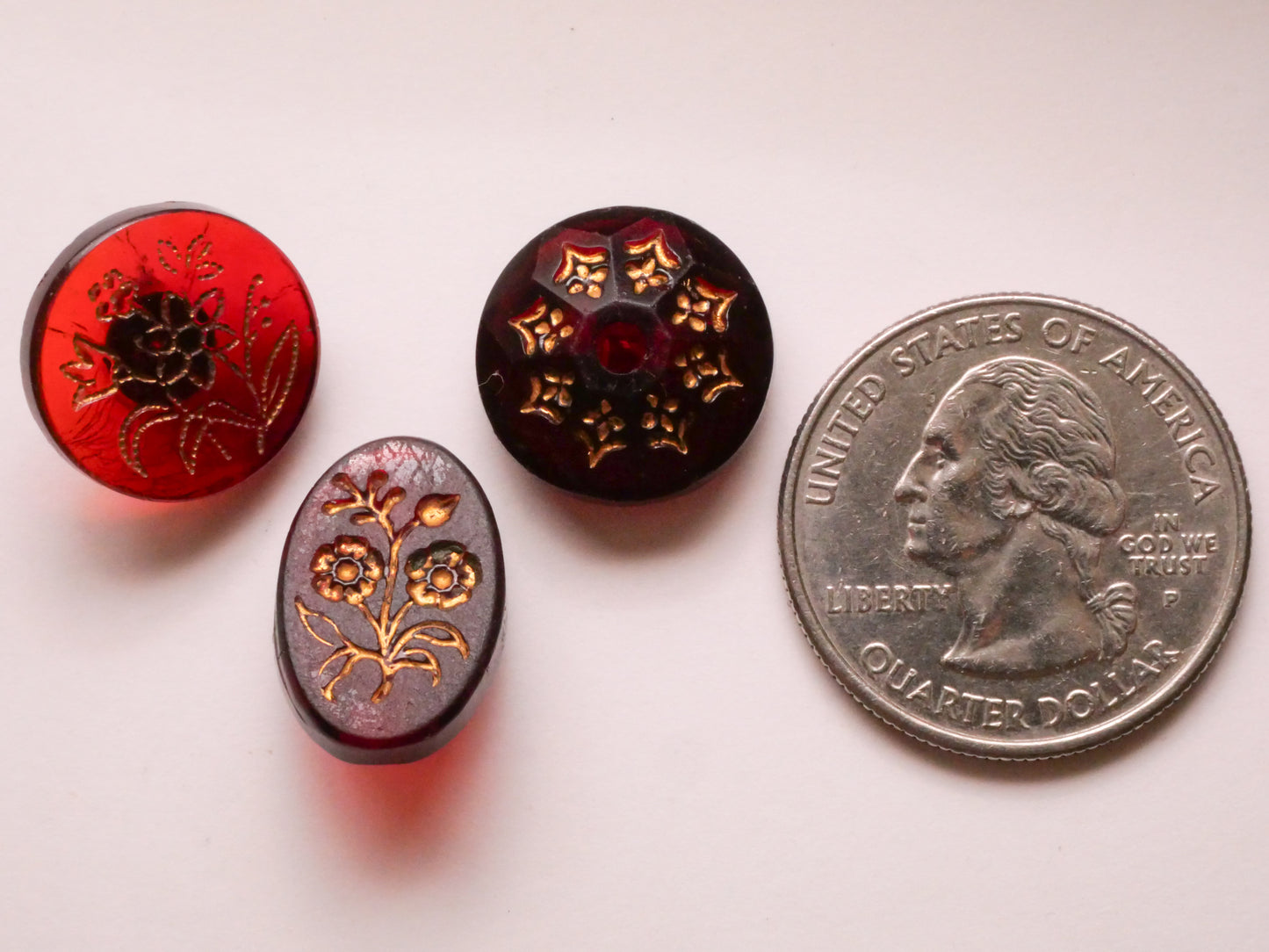 Flowers Floral Motif Cranberry Glass Antique Button Various 12-16mm