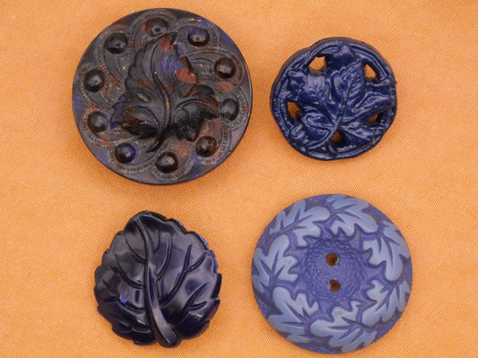 Leaf Foliage Blue Vintage Plastic Button Various 18-25mm